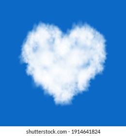  White heart  isolated on blue background.  Realistic  vector   cloud  texture for Valentine day banner.
