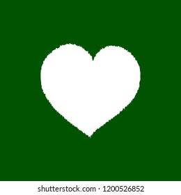 White Heart Isolated on Green Grassy Texture. Cute Vector Illustration. Beautiful Editable Element for Your Design