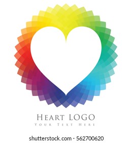 White heart logo concept design in rainbow spectrum colored background 