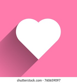 White heart long shadow icon on pink background. Symbol of love. Vector illustration.
