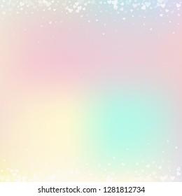 White heart love confettis. Valentine's day borders glamorous background. Falling transparent hearts confetti on pinkish background. Decent vector illustration.