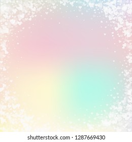 White heart love confettis. Valentine's day vignette elegant background. Falling transparent hearts confetti on gentle background. Extraordinary vector illustration.