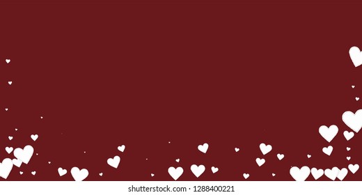 White heart love confettis. Valentine's day falling rain superb background. Falling stitched paper hearts confetti on maroon background. Elegant vector illustration.