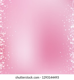 White heart love confettis. Valentine's day borders stunning background. Falling transparent hearts confetti on delicate background. Decent vector illustration.