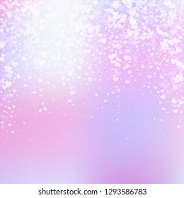 White heart love confettis. Valentine's day falling rain extraordinary background. Falling transparent hearts confetti on pinkish background. Cool vector illustration.