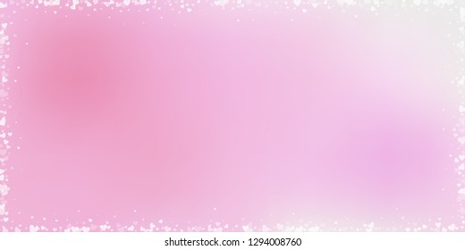 White heart love confettis. Valentine's day frame bewitching background. Falling transparent hearts confetti on pinkish background. Excellent vector illustration.