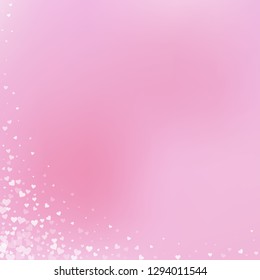 White heart love confettis. Valentine's day corner exceptional background. Falling transparent hearts confetti on delicate background. Enchanting vector illustration.