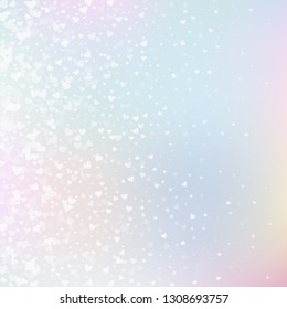 White heart love confettis. Valentine's day gradient valuable background. Falling transparent hearts confetti on delicate background. Excellent vector illustration.