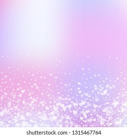 White heart love confettis. Valentine's day gradient marvelous background. Falling transparent hearts confetti on pinkish background. Cute vector illustration.