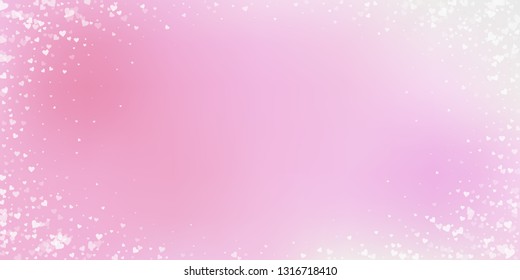 White heart love confettis. Valentine's day vignette magnetic background. Falling transparent hearts confetti on tender background. Extraordinary vector illustration.