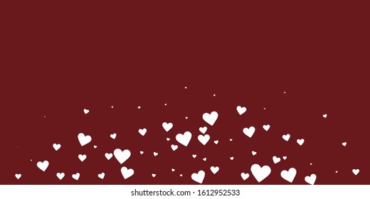 White heart love confettis. Valentine's day explosion terrific background. Falling stitched paper hearts confetti on maroon background. Divine vector illustration.
