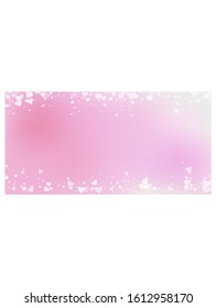 White heart love confettis. Valentine's day falling rain unique background. Falling transparent hearts confetti on gentle background. Eminent vector illustration.
