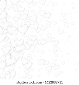 White heart love confettis. Valentine's day gradient sublime background. Falling stitched paper hearts confetti on white background. Excellent vector illustration.