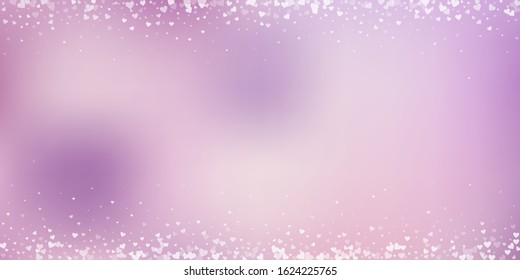 White heart love confettis. Valentine's day border neat background. Falling transparent hearts confetti on pinkish background. Decent vector illustration.