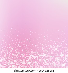 White heart love confettis. Valentine's day gradient memorable background. Falling transparent hearts confetti on soft background. Cute vector illustration.