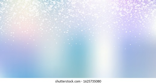 White heart love confettis. Valentine's day gradient dazzling background. Falling transparent hearts confetti on color transition background. Exceptional vector illustration.