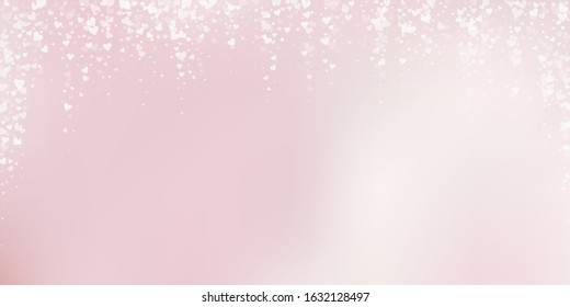 White heart love confettis. Valentine's day falling rain magnetic background. Falling transparent hearts confetti on pinkish background. Ecstatic vector illustration.