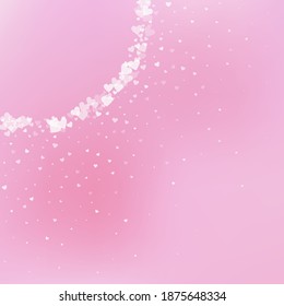 White heart love confettis. Valentine's day corner ravishing background. Falling transparent hearts confetti on gentle background. Dramatic vector illustration.