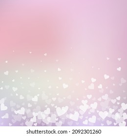 White heart love confettis  Valentine's day gradient likable background  Falling transparent hearts confetti gradient background  Cute vector illustration 