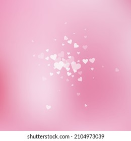 White heart love confettis. Valentine's day explosion dramatic background. Falling transparent hearts confetti on soft background. Comely vector illustration.