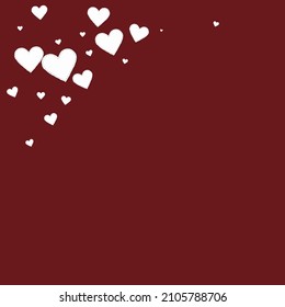 White heart love confettis. Valentine's day corner bewitching background. Falling stitched paper hearts confetti on maroon background. Emotional vector illustration.