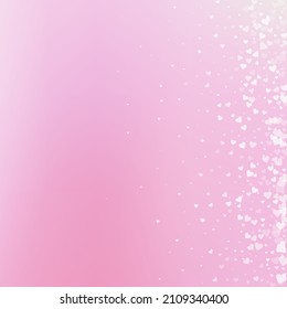 White heart love confettis. Valentine's day gradient emotional background. Falling transparent hearts confetti on pinkish background. Exotic vector illustration.