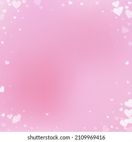 White heart love confettis. Valentine's day vignette dazzling background. Falling transparent hearts confetti on gentle background. Decent vector illustration.