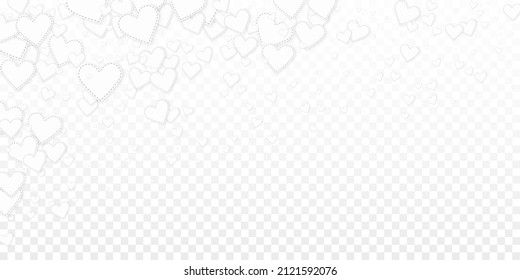 White heart love confettis. Valentine's day falling rain good-looking background. Falling stitched paper hearts confetti on transparent background. Emotional vector illustration.