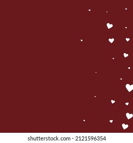 White Heart Love Confettis. Valentine's Day Gradient Bold Background. Falling Stitched Paper Hearts Confetti On Maroon Background. Exotic Vector Illustration.