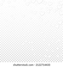 White heart love confettis. Valentine's day corner mind-blowing background. Falling stitched paper hearts confetti on transparent background. Eminent vector illustration.