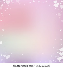 White heart love confettis. Valentine's day vignette delightful background. Falling transparent hearts confetti on pinkish background. Decent vector illustration.