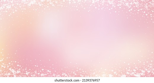 White heart love confettis. Valentine's day vignette admirable background. Falling transparent hearts confetti on pinkish background. Extraordinary vector illustration.