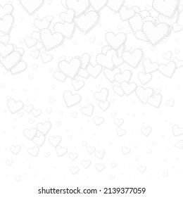 White heart love confettis. Valentine's day gradient actual background. Falling stitched paper hearts confetti on white background. Exquisite vector illustration.