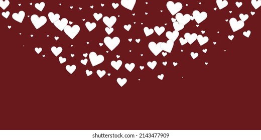 White heart love confettis. Valentine's day semicircle dazzling background. Falling stitched paper hearts confetti on maroon background. Exquisite vector illustration.