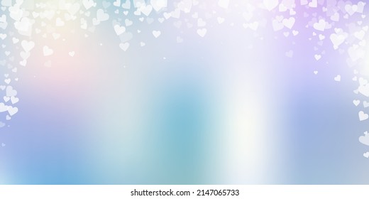 White heart love confettis. Valentine's day falling rain graceful background. Falling transparent hearts confetti on gentle background. Elegant vector illustration.