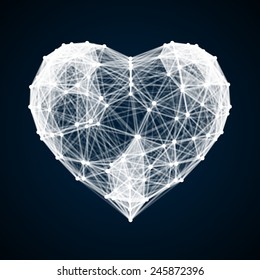 Corazón blanco hecho de líneas y puntos sobre fondo negro
