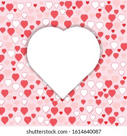 White heart in the middle for inserting text With a small valentine heart element On a pink background Vector Pattern Symbol Of Valentine's Day Greeting Card Design.