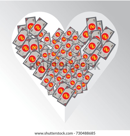 White heart and money design with vector - Love money of concept