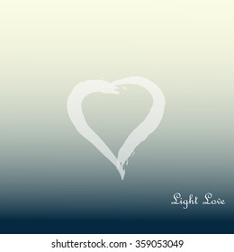 White heart. Ocean, sea or heaven super atmospheric illustration. Ambient background. Love card or beautiful wallpaper with simple white heart and text Light Love. Vector iilustration, eps 10