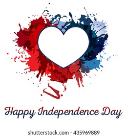 White Heart on the background of colorful splashes with congratulatory text Happy Independence Day.