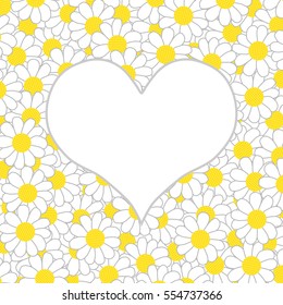 White heart on the background of many daisies