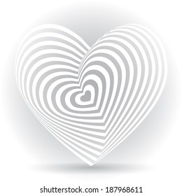 white heart on a white background. Optical illusion of 3D three-dimensional volume. vector