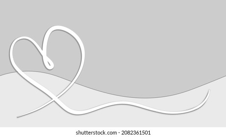 white heart on a gray background, paper cut, smooth lines, monochrome heart, romantic background, template for a postcard.