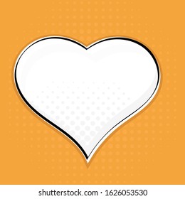 White heart on orange background. Pop art style. Vector illustration