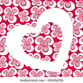 White heart on a pink background flowers