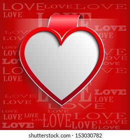 white heart on red background - vector illustration