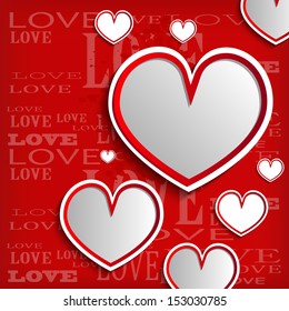 white heart on red background - vector illustration