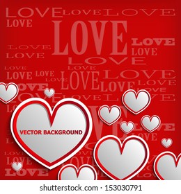 white heart on red background - vector illustration