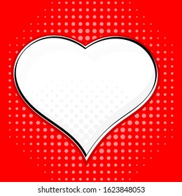 White heart on red background. Pop art style. Vector illustration