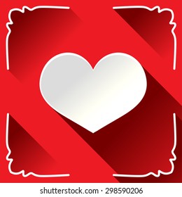 White heart on red background. Flat style design element.